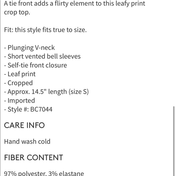 JOA Palm Blouse Crop Palm Women Short Sleeve NWT S Small Green White Resort Top - Picture 3 of 3